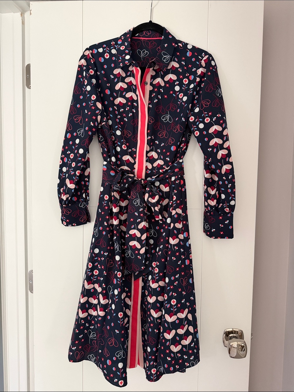 Boden Navy Floral Shirt Dress with Pink Accents size 12UK 8US